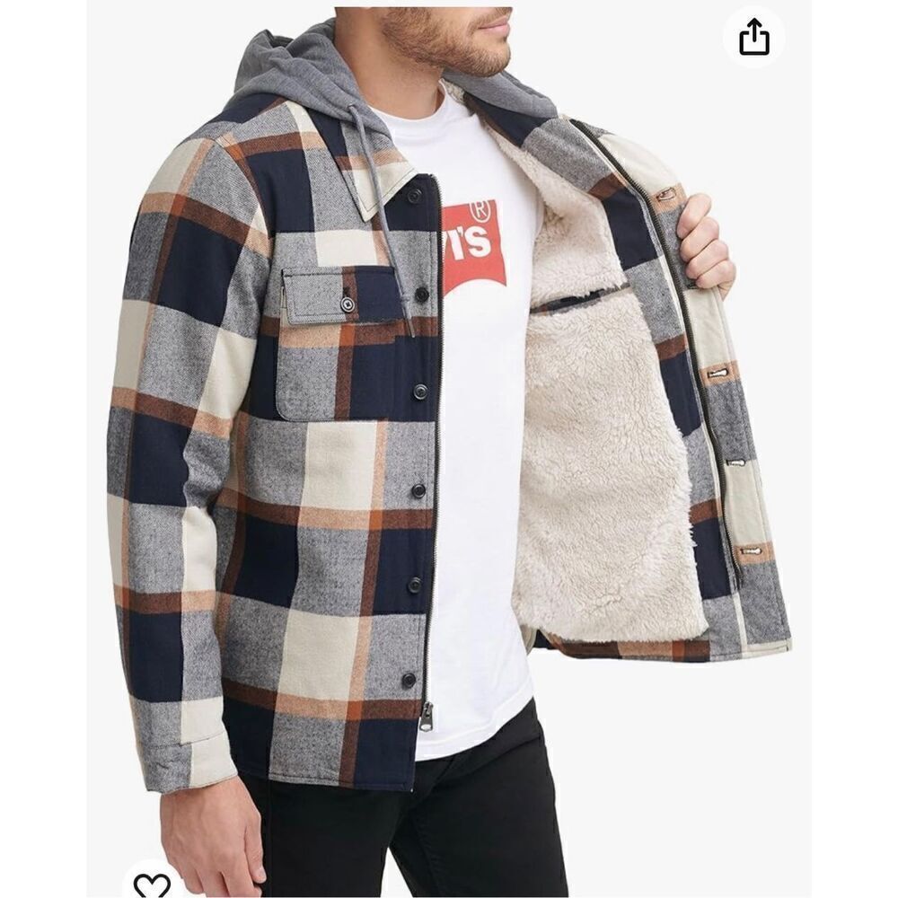 Levi's Men's Shirt Jacket with Soft Faux Fur Lining and Jersey Hood